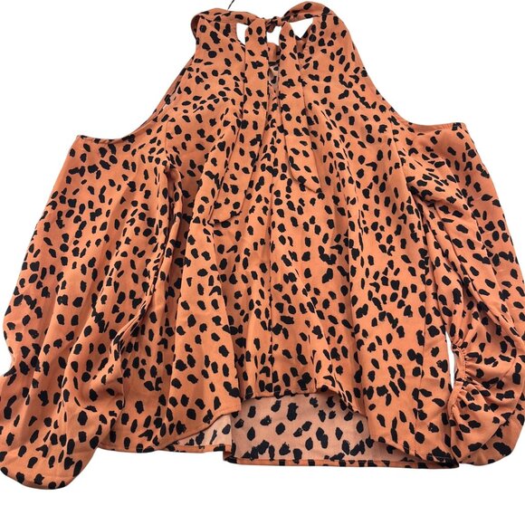 143 Story By Line Up Women's Leopard Print Cold Shoulder Blouse Large - Picture 5 of 5